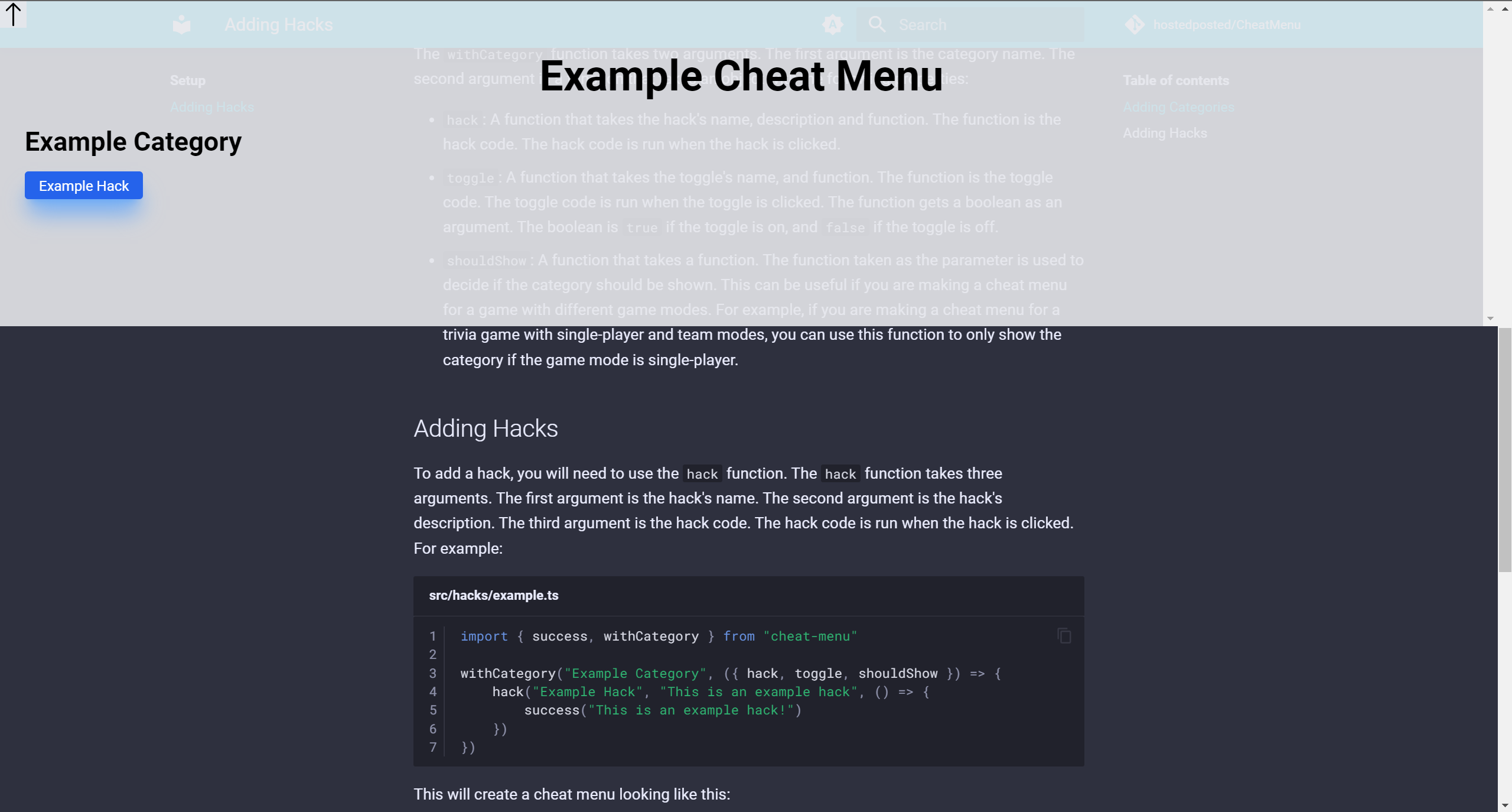 Example Cheat Menu Before Clicking Hack