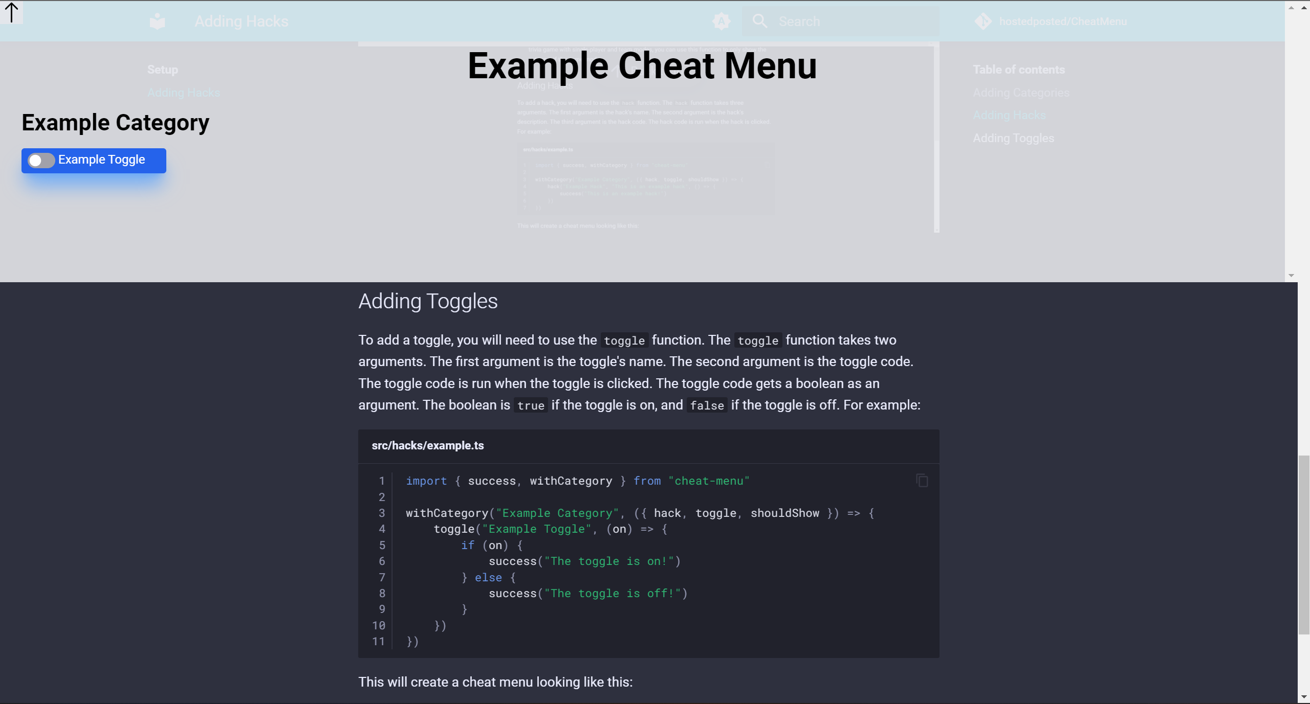 Example Cheat Menu Before Clicking Toggle